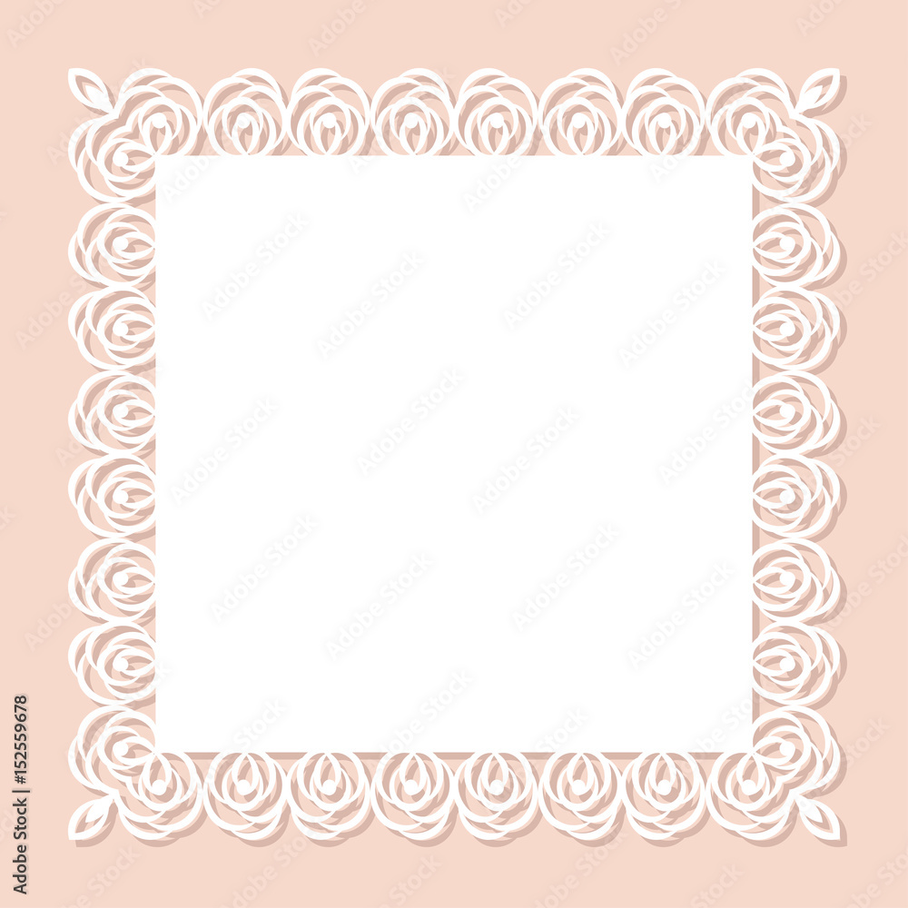 Square decorative frame with pattern of flower roses for laser cutting. Vector illustration. Square decorative frame with pattern of flower roses for laser cutting. Vector illustration.