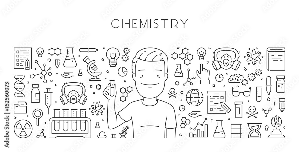 Vector line web banner for chemistry