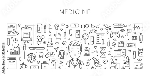 Line web banner for medicine and hospital