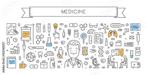Line web banner for medicine and hospital