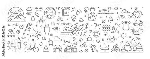 Vector line banner for triathlon and triathlete