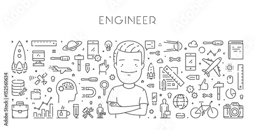 Vector line web concept of engineer