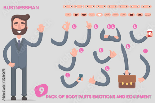 Parts body template for design work and animation. Funny office man cartoon.