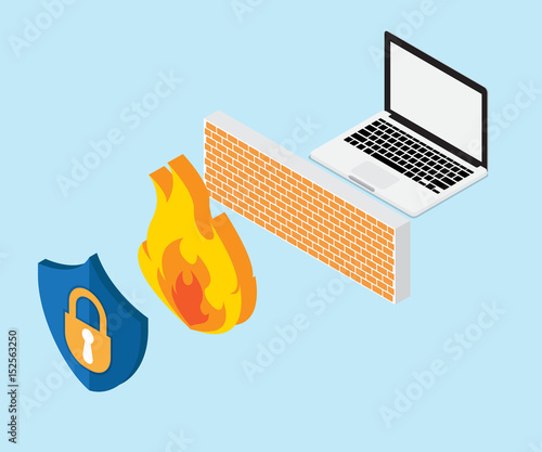 network security concept with firewall photo