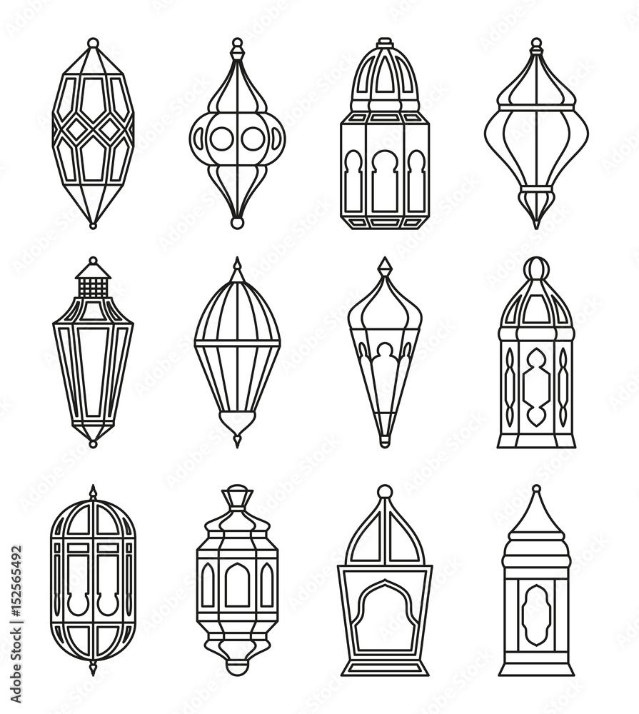 Arabic or Islamic lanterns set. Vector illustration.