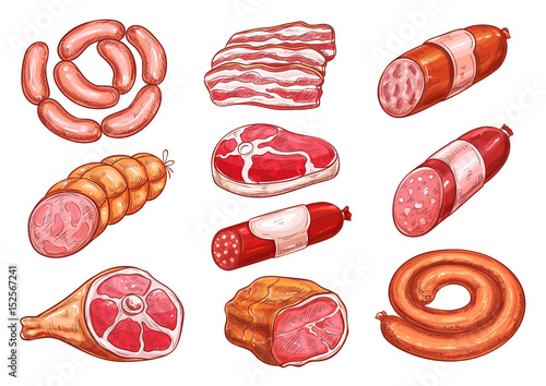 Sausage and meat sketch set for food design