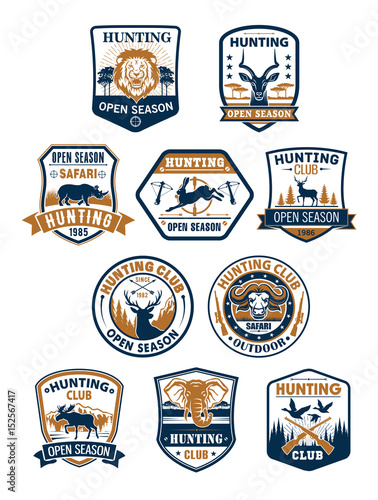 Hunting sport club and african safari badge set