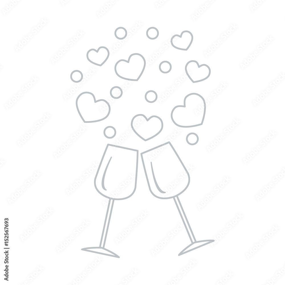 Cute vector illustration of two stemware with hearts. Greeting card Valentine's Day. Cute vector illustration of two stemware with hearts. Greeting card Valentine's Day.