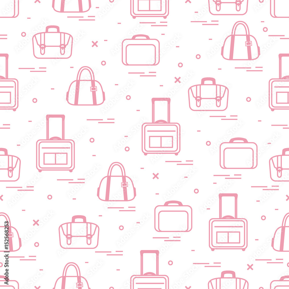 Cute seamless pattern with different bag and suitcases for travel. Summer time, vacation. Cute seamless pattern with different bag and suitcases for travel. Summer time, vacation.
