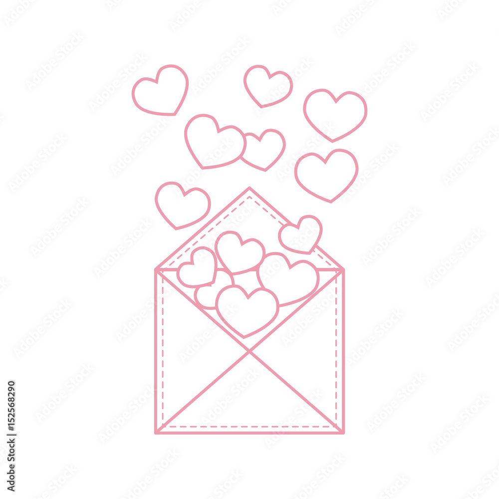 Cute vector illustration of postal envelope with hearts.