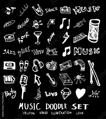 Music doodles line vector illustration chalkboard eps10