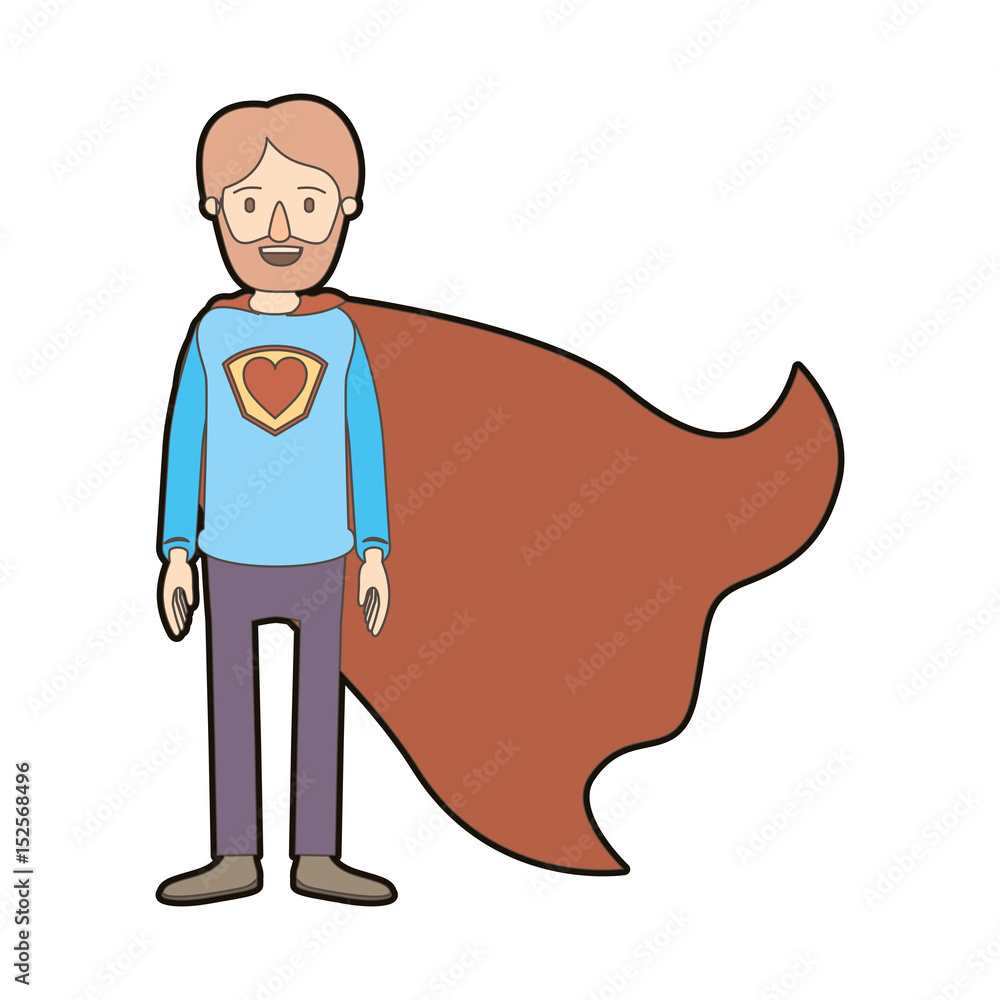 light color caricature thick contour full body super dad hero with beard and heart symbol in uniform vector illustration light color caricature thick contour full body super dad hero with beard and heart symbol in uniform vector illustration