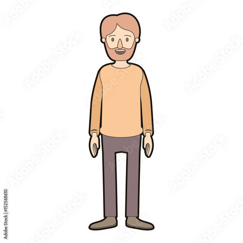 light color caricature thick contour full body man bearded with clothing vector illustration