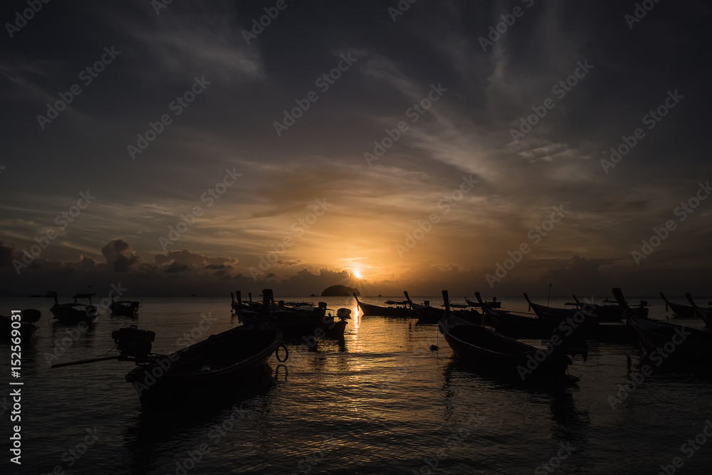 Ships on the beach in morning day, Lipe Island in thailand.