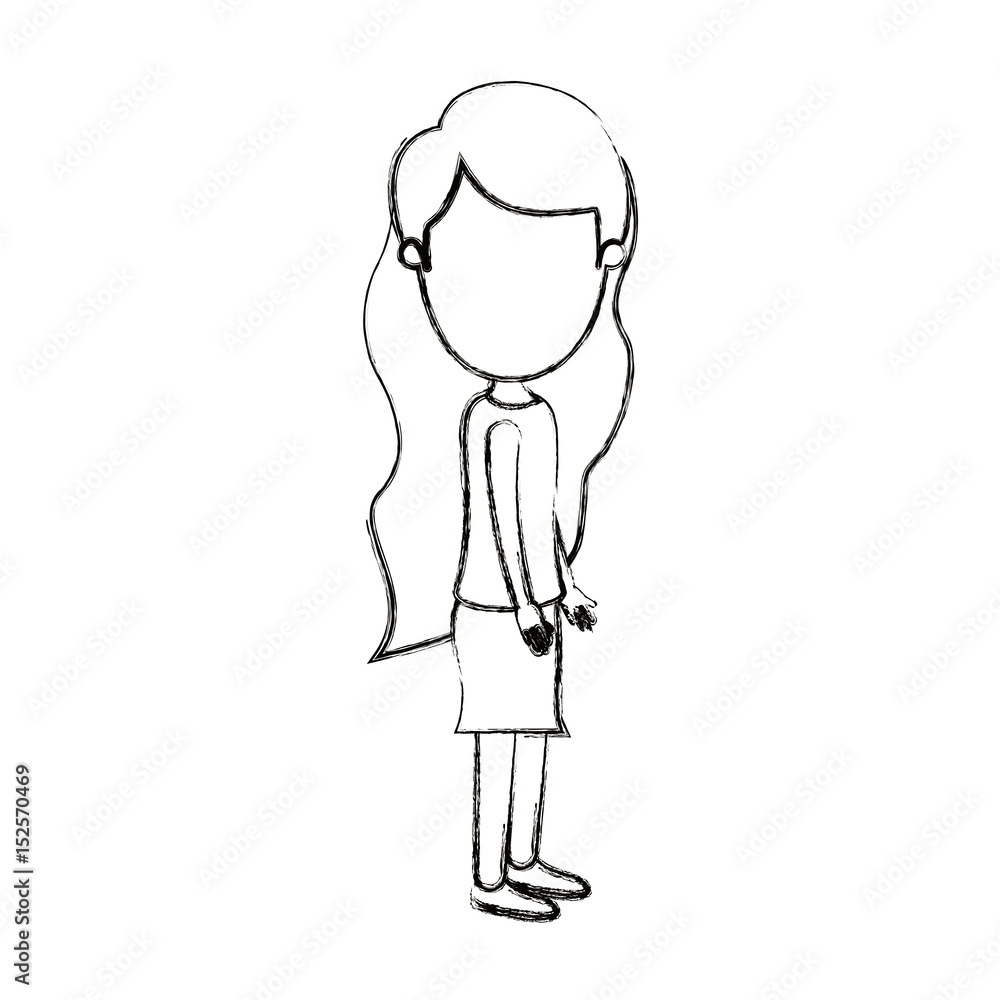 blurred silhouette cartoon full body faceless woman with wavy long hair looking to side vector illustration blurred silhouette cartoon full body faceless woman with wavy long hair looking to side vector illustration