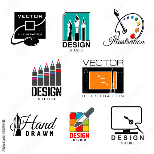 Graphic and web design studio symbol set