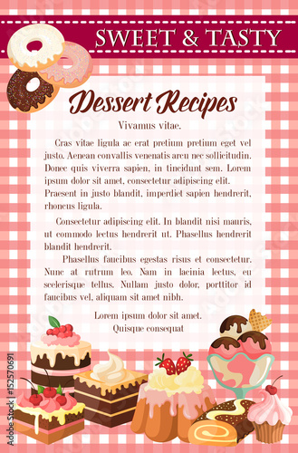 Dessert recipe poster template with cake, donut
