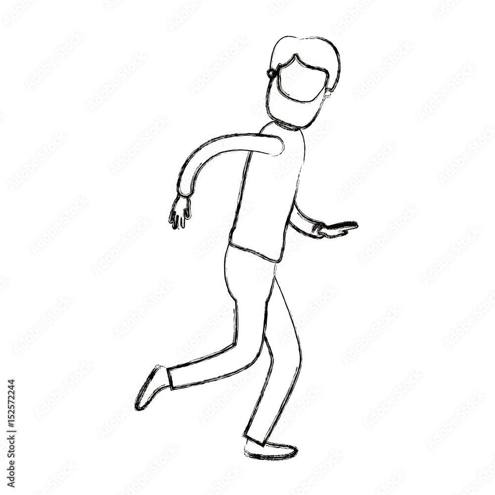 blurred silhouette cartoon faceless full body man with beard and moustache running vector illustration