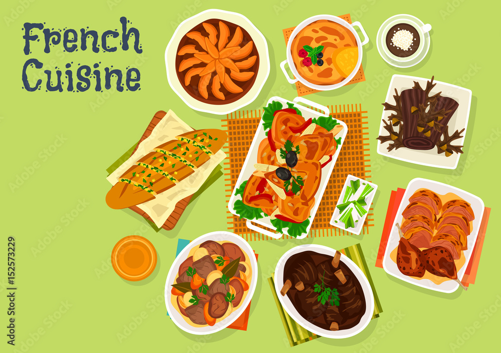 French cuisine festive dinner menu icon design French cuisine festive dinner menu icon design