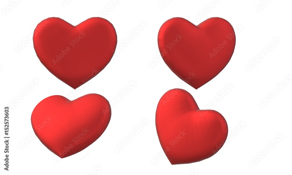 red 3d heart on white background. four 3d heart sign.