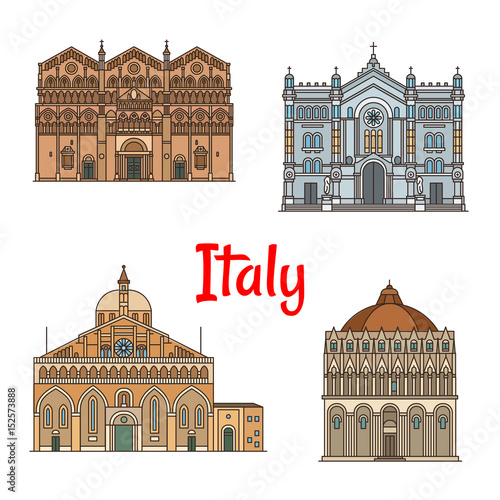 Italian travel landmark thin line icon set design