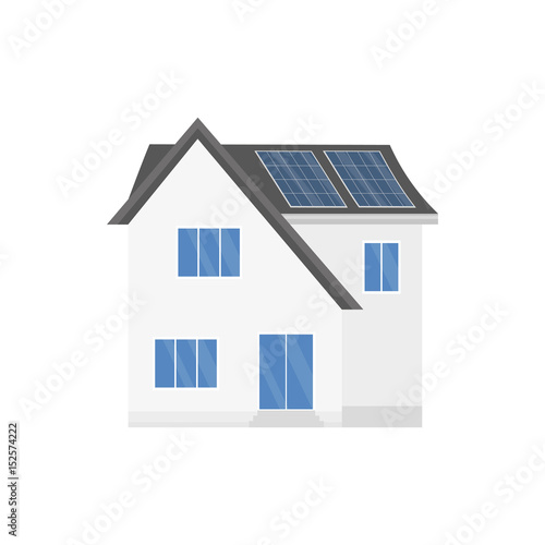Clean modern house with solar panels. Eco friendly alternative energy