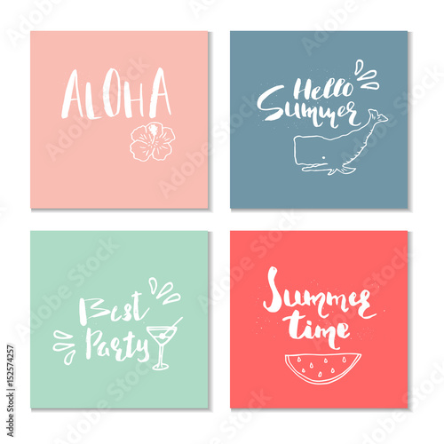 Collection of four beautiful summer poster with hand drawn lettering.
