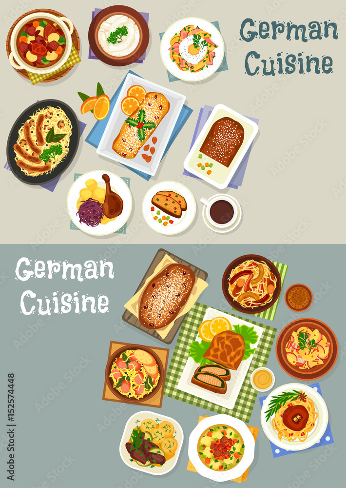 German cuisine festive dinner icon set design