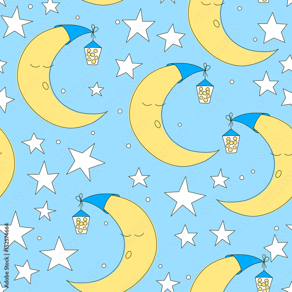 Seamless moon and star pattern vector illustration. Cute baby wallpaper for  nursery or clothes. Good night background. Hand drawn texture. Stock Vector  | Adobe Stock