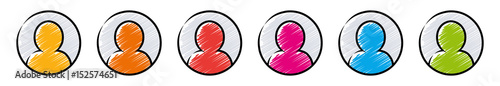 Button-Set: 6 farbige, gezeichnete Avatare  / Vektor, freigestellt