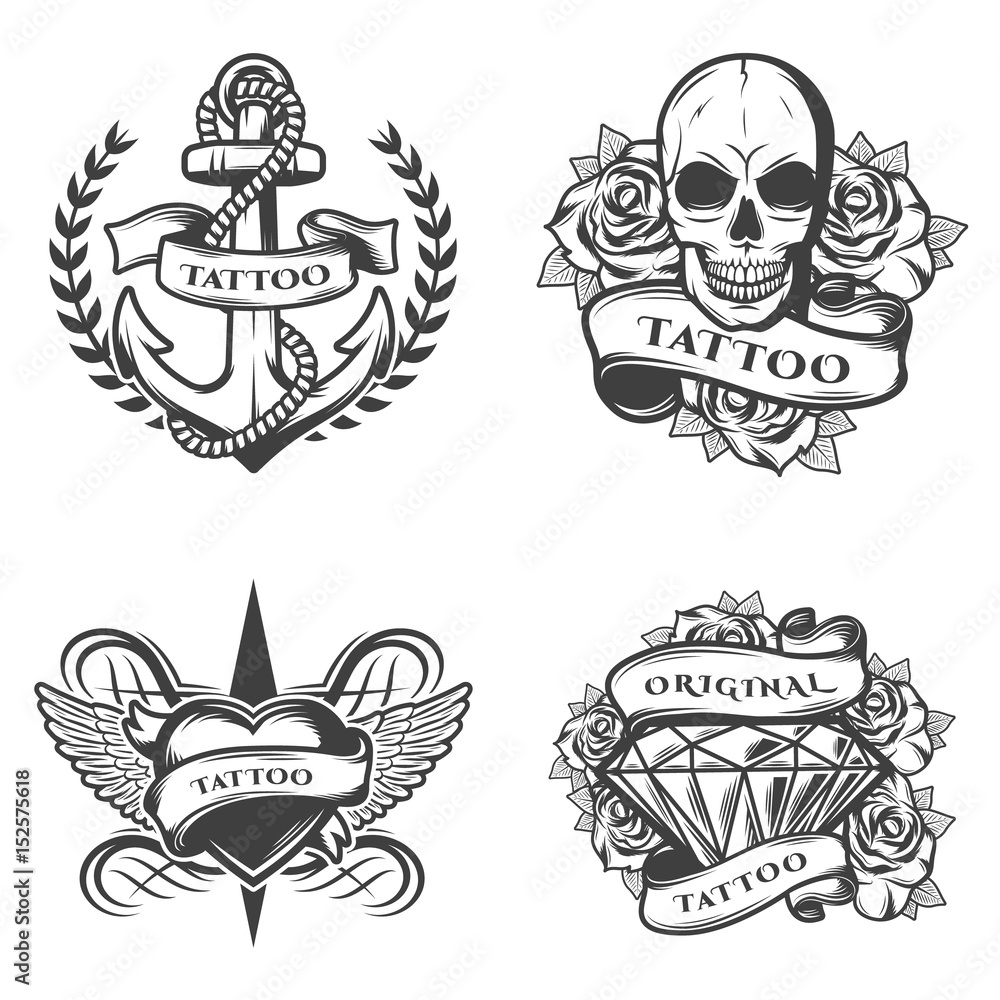 Vintage Tattoo Studio Emblems Set