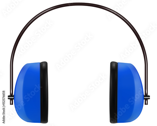Realistic blue protective headphones or earmuffs