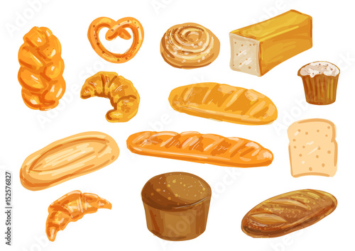 Bread watercolor set for bakery shop design