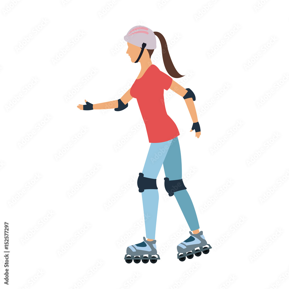 drawing girl roller skate activity vector illustration Stock Vector | Adobe  Stock