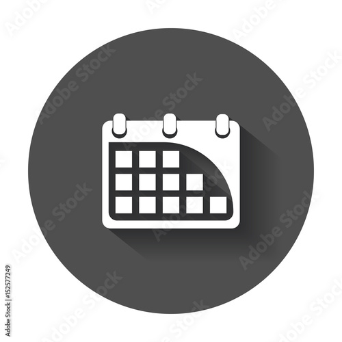 Calendar Icon. Flat vector icon with long shadow.