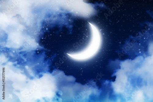 Crescent Moon over Starry Sky