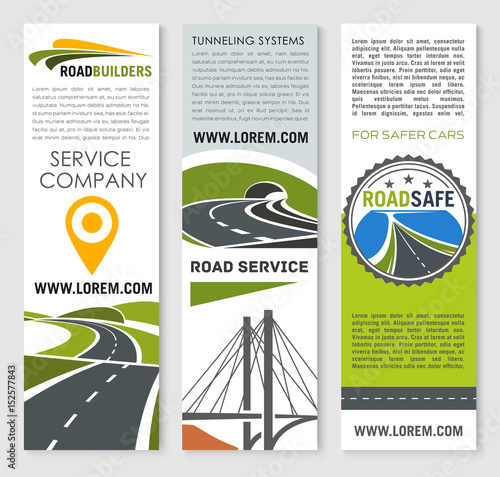 Road banner set with highway bridge and tunnel