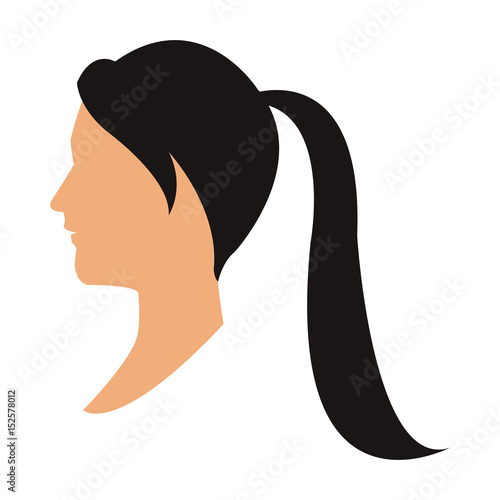 profile head woman with ponytail black hair vector illustration
