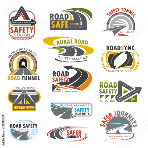 Road highway, turn of freeway, crossroad icon set