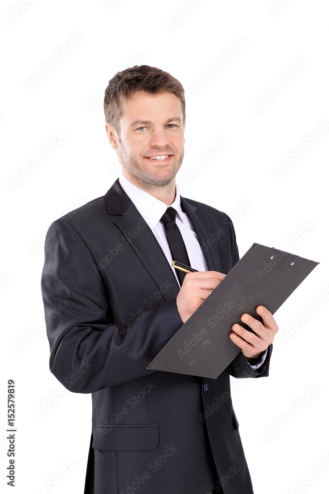 Portrait of happy smiling business man with brown folder Portrait of happy smiling business man with brown folder