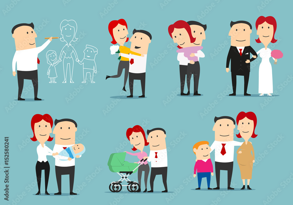 Family life cycle cartoon character set design Family life cycle cartoon character set design