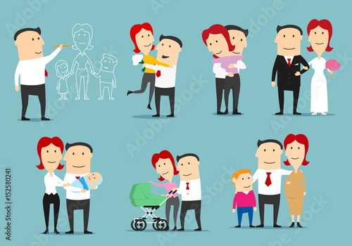 Family life cycle cartoon character set design