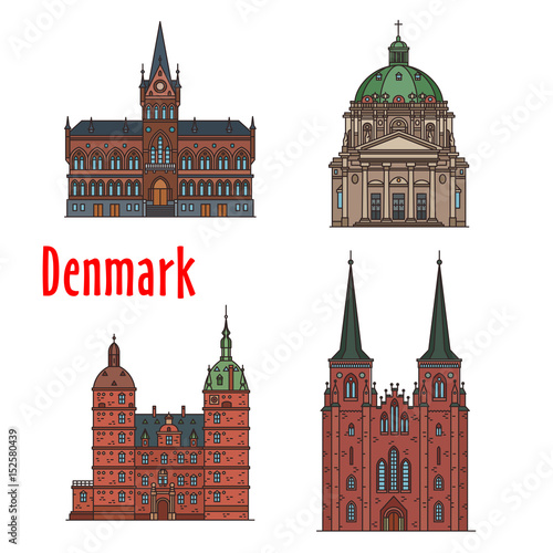 Travel landmark of Kingdom of Denmark icon set