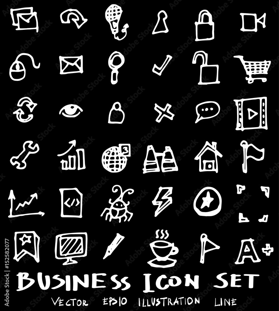 Business set sketch vector ink doodle on chalkboard