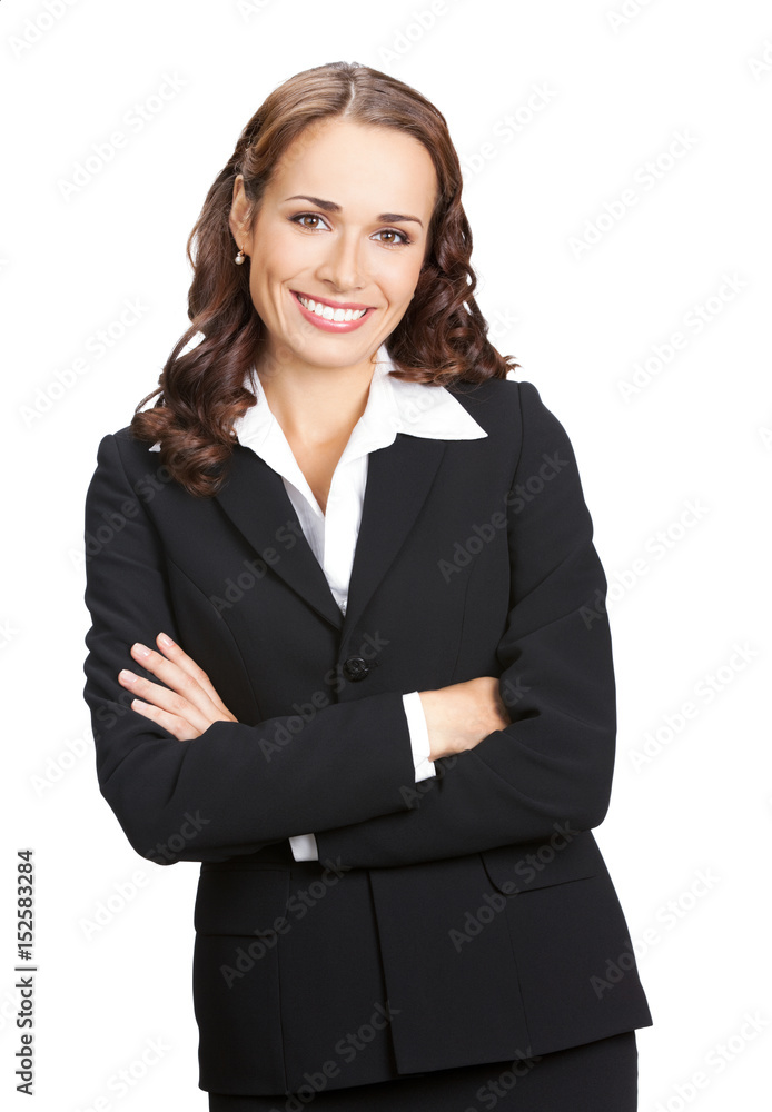 Happy smiling business woman, over white Happy smiling business woman, over white