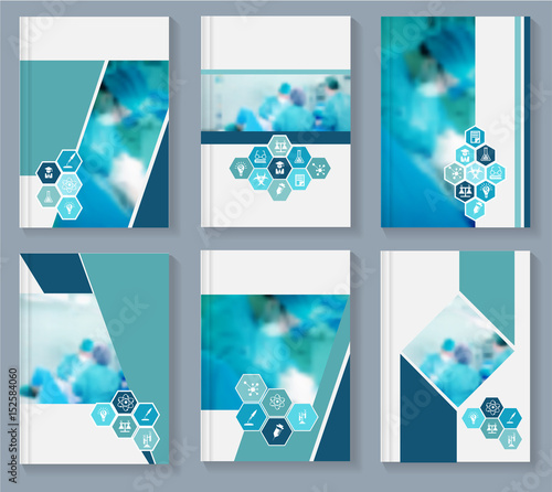 Business magazine cover layout design with blurred background team surgeon at work in operating room concept in A4 size