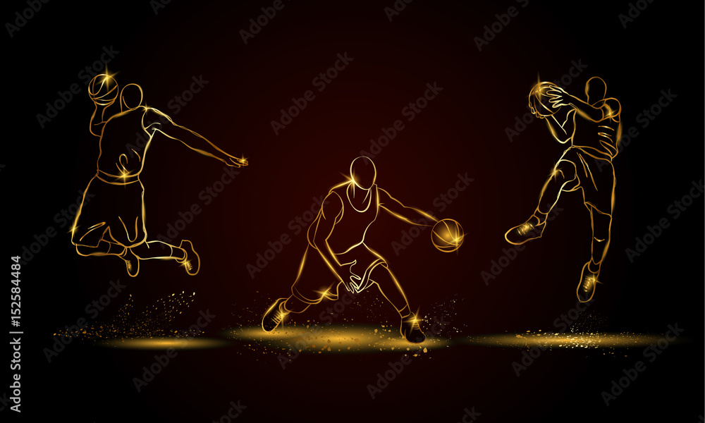 Basketball players set. Golden linear basketball player illustration for  sport banner, background and flyer. Stock Vector | Adobe Stock
