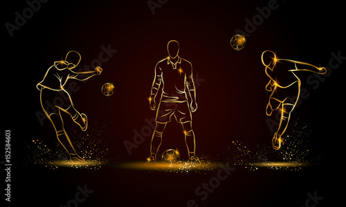 Football players set. Golden linear soccer player illustration for sport banner, background and flyer.