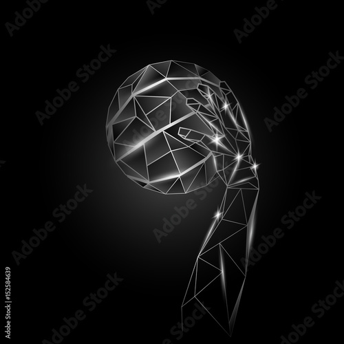 Basketball ball and basketball player hand. Metallic polygonal sports illustration.