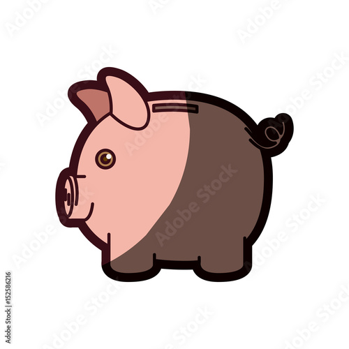colorful silhouette of moneybox in shape of pig and thick contour vector illustration